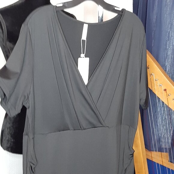 NWT!! Beigai Ruched BLACK Asymmetrical Dress - Picture 3 of 8